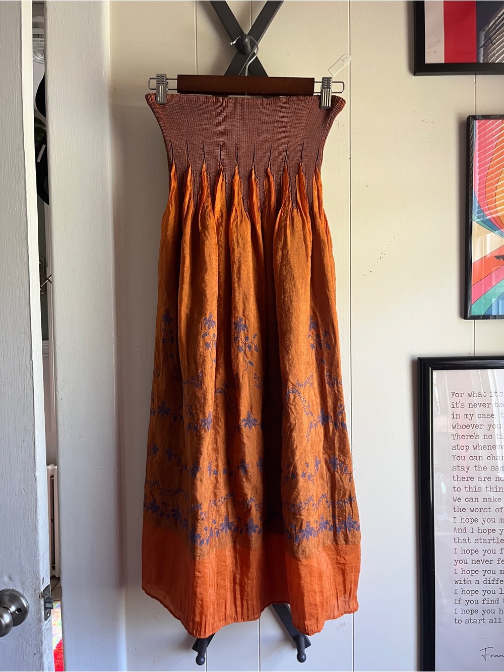 Lapis Orange Maxi Dress with Blue Floral Detailing